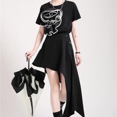 China Black High Waist Show Dress Summer Irregular Slim Asymmetrical Plus Skirt Plus Button For Women for sale