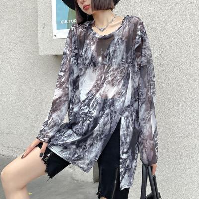 China Sunscreen Breathable Loose Thin Shirt Summer Round Neck T-shirt Long Sleeve Blouse For Women for sale