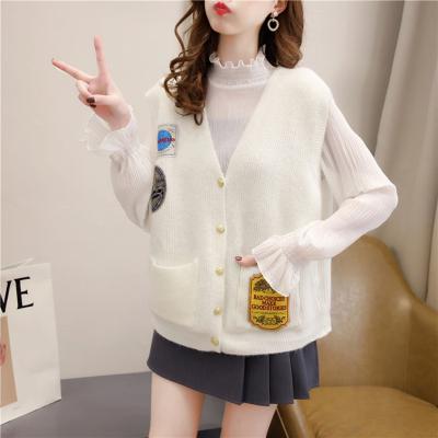 China Sweater Breathable V-Neckline Cardigan Solid Color Knitted Loose Embroidery For Women Fashion Autumn Spring Tide for sale