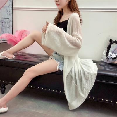 China Solid Color Breathable Sunscreen Knitting Loose Long Sleeve V-Neck Loose Sweater Plus Size Long Sleeve Slim Coat For Women for sale