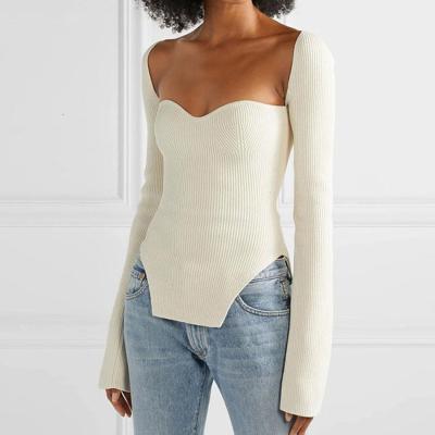 China Women's Long Sleeve Sweaters Breathable Square Collar Knitted Pullover Women's Spring Autumn Sweater Winter Tops For Women Black White Pullover for sale