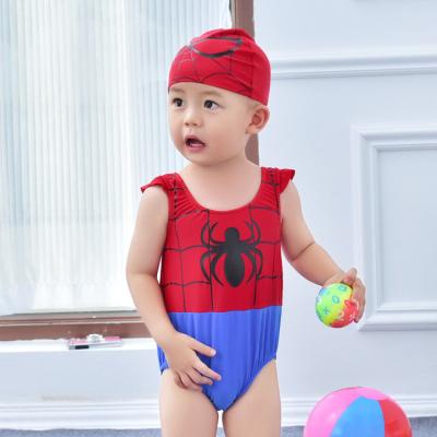 China 0-4T Breathable One-Piece Swimsuit With Hat Spider Print Swimwear Baby Boy Bathing Wear Toddler Bikini for sale