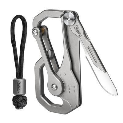 China Multifunctional Replaceable TC4 Titanium Alloy Tool Main Chain Blade & Quick Release Clip Titanium Alloy Carabiner With Knife for sale