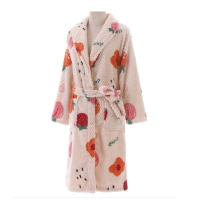 China Absorb Water Custom Women Print Cartoon Polyester Hooded Bathrobe V-Neck Sleepwear Light Soft Long Nightgown With Pocket for sale