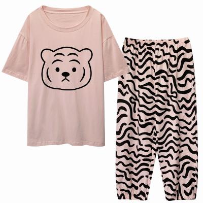 China Absorb Water Custom Wholesale Cartoon Printed Cotton Sleepwear Women Summer And Spring Indoor Breathable Pajama Sets for sale