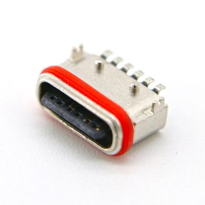 China PCB Connector USB Type C Waterproof Connector 6 Pin Horizontal SMT Female Connector C For Charging for sale