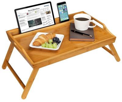 China Natural bamboo bed tray with phone holder bamboo breakfast tray with phone tablet holder customer request for sale