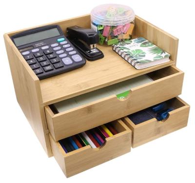 China 3 Tier Sustainable Bamboo Desk Organizer With 3 Drawers For Office Desk for sale