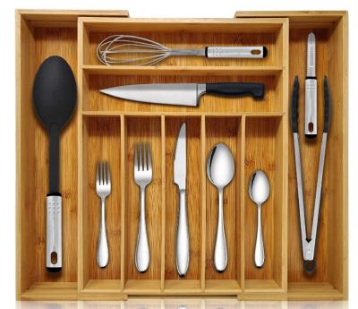 China Expandable Pure Bamboo Sustainable Bamboo Cutlery Tray Utensil Drawer Organizer for sale