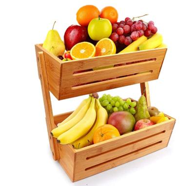 China Sustainable 2-Tier Countertop Bamboo Fruit Basket Rack Fruit Storage for sale