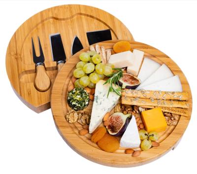 China Sustainable round bamboo cheese board with set of 4 knives for sale