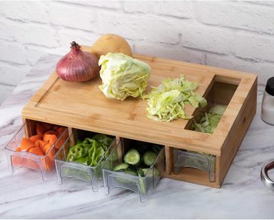 China Viable bamboo cutting board with 4 containers for sale