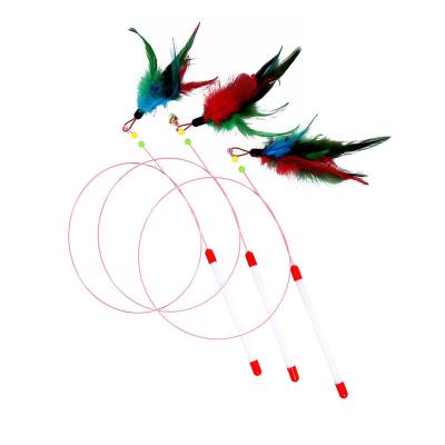 China Viable Funny Toy Stick Teaser Rainbow Interactive Cat Play Long Wand With Feather Toys Pet Cat Toy Fishing Rod Kitten Cat for sale