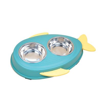 China Double Viable Dog Bowl Food Water Pet Feeder Drinker Whale Shaped Bowls Stainless Steel Non Slip Cat Feed For Puppy Dogs Kitten Dogs for sale