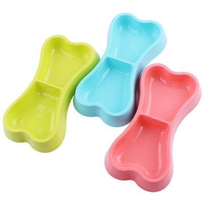 China Factory Direct Sales Viable Pet Bowls Pet Feeding Supplies Cheap Color Candy Double Bowls Pet Food Water Feeder Plastic Dog for sale