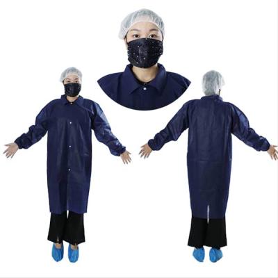 China Breathable Cheap Disposable Nonwoven Lab Coat With Push Buttons for sale