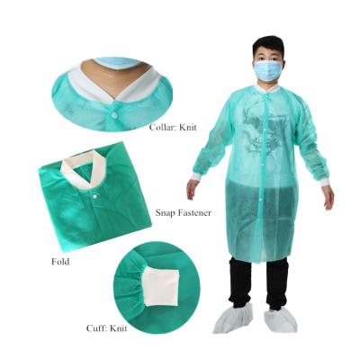 China High Quality Green Cuff Lab Wear Knitted Disposable Lab Coat for sale