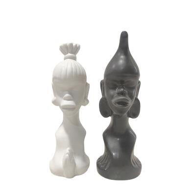 China Customized Craft Nordic Style New CLASSIC Ceramic White And Black African Women Set Ceramic Figurine Statue for sale