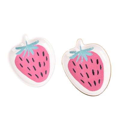 China Art Decor 2022 Custom Cheap Fruit Cherry Designs Cute Dish Strawberry Shaped Mini Ceramic Nut Candy Serving Dishes for sale