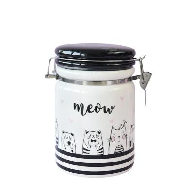 China Fancy Canister Food Grade Supplier Kitchen Storage Custom Ceramic Porcelain Jar Canister With Metal Lock for sale