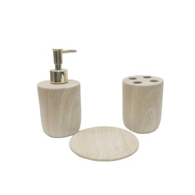 China Sustainable Creative Wood Texture Ceramic Material Antique Barthroom Sets Bathroom Accessories Set for sale