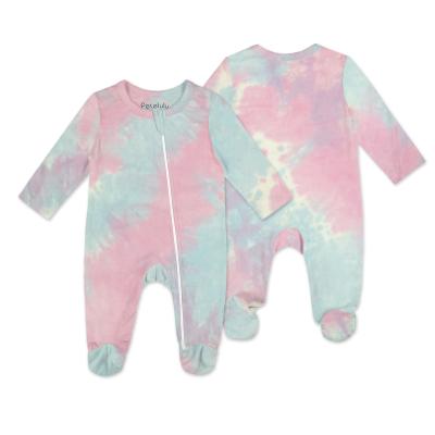 China Comfortable Newborn Breathble Newborn Tie Dye Zipper Footie Baby Pajamas Romper Print Knitted Clothes for sale