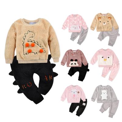 China Anti-Shrink Flannel Cartoon Suits Thickened Infant Children's Baby Clothes Baby Going Out Two-Piece Suit for sale