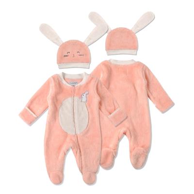 China Wholesale Cozy Hooded Pink Color Girl's Lovely Coral Fleece Baby Winter Breathable Footie Jumpsuit for sale