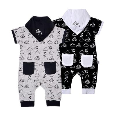 China Cool Stree Geometry Newest Breatheable Baby Bib With Pocket Toddler Boy Baby Rompers Short Jumpsuit 0-24M for sale