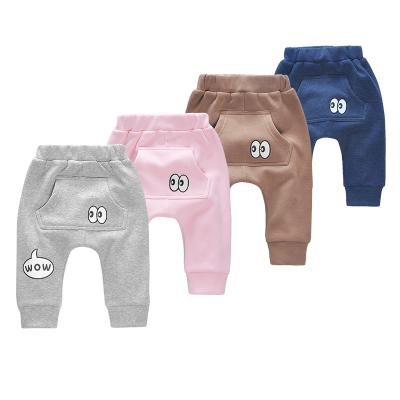 China Anti-pilling pure cotton unisex with back pocket knitted baby pants baby clothing kids cute sports tracksuit for sale