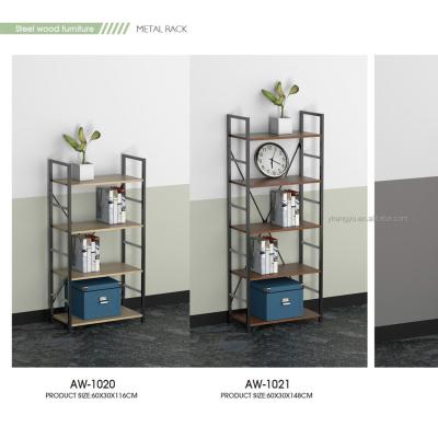 China Rustic Promotional Open Steel Wood Shelf Bookcase Storage Racks Steel Frame Wood Office Furniture for sale