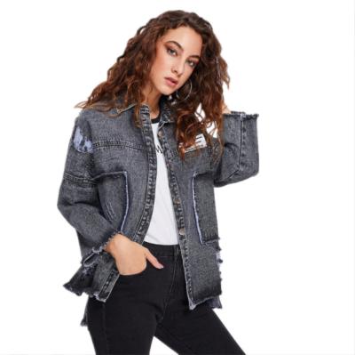 China Wholesale Fashion High Quality Anti-wrinkle Long Sleeve Jean Jacket Women Loose Casual Printing Denim Jacket for sale