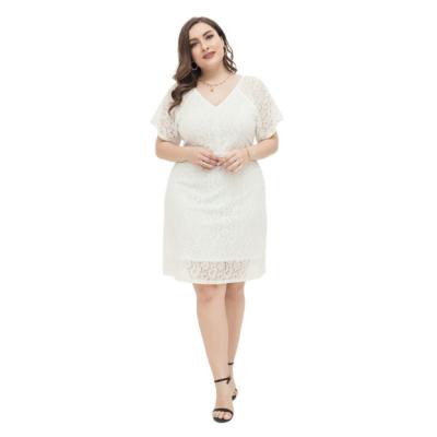 China Summer New Arrival Anti-Static Women Plus Size Dress Lace Elegant Dress V-Neck Sleeve Midi Short Dress for sale