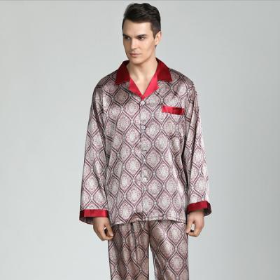 China Wholesale QUICK DRY Men's Stain Silk Pajamas Sets Autumn Long Sleeve Fashion Printing Plus Size Sleepwear Home Wear for sale