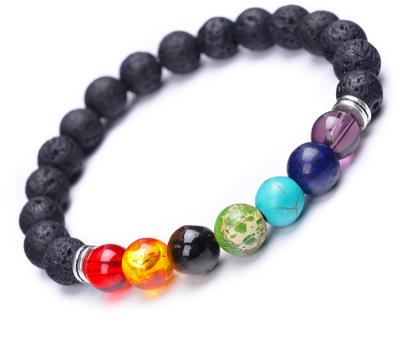 China Sale BR01 Amazon Multi Colorful Beaded Bracelet Bangle Hot Natural Volcanic Stone Bracelets Casual/Sporting Energy Stone Yoga Stretch for sale