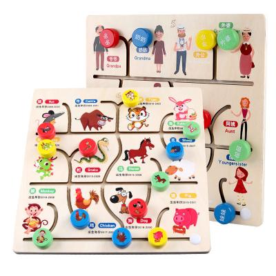 China Learning And Playing Wooden Children Characters Zodiac Maze Training Clock Educational Walking Toys For Children WDC007 for sale