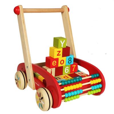 China Multi-Function Wooden Walker & Educational Toys Baby Walker Learning Abacus Alphabet Puzzle Wooden Baby Walker 3 in 1 with Wheels WBW005 for sale