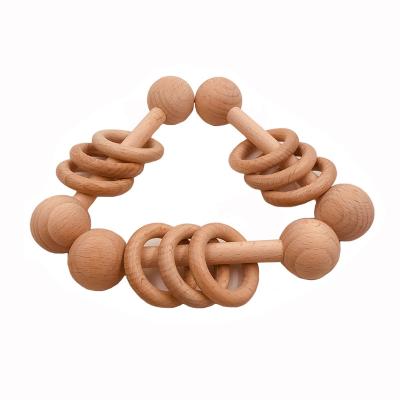 China 2020 Wooden Inflatable Toy Beech Wooden Rattle Baby Teether Toys WRT0013 For Newborn Baby Playing And Exercising for sale