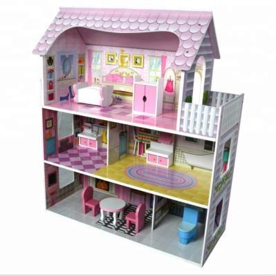 China Pretend Game Toys 2021 Toy Big Box Accessory Diy Wooden Floor Pink Doll's Room Big Europe Three WDH005 for sale