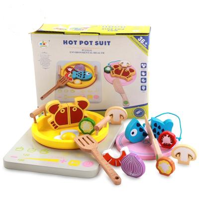 China 2021 Wooden Pot Wooden Hot Suit Set Wooden Kitchen Cooking Educational Toys Set For Children WSF002 for sale