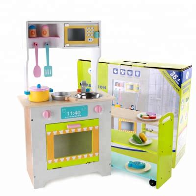 China Kitchen Set 2021 Children's Toy Preschool Toy Wooden Kitchen Play Set with Cooking Tool and Wooden Fruit Cutter Set WKT005 for sale