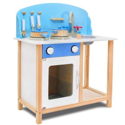 China Blue Wooden Toy Preschool Toy 2021 Kitchen Set Kids Kitchen Toy For Children Pretend Play Educational Toys WKT31 for sale