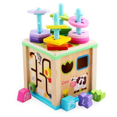 China Game for Children 2020 6 in1toy Wooden Bead Maze Shape Block Block Drawing Board for Baby Educational Toys WTB23 for sale