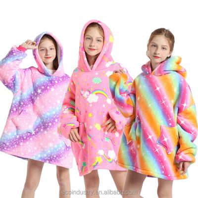 China Amazon Winter Sale Kids Wearable Warm Lazy Flannel Blanket Long Sleeve Customized Hoodie With Kangaroo Pocket for sale