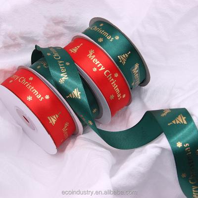 China Party Decoration Grosgrain Christmas Ribbon Environmentally Friendly Metallic Christmas Wired Ribbons Printed for sale