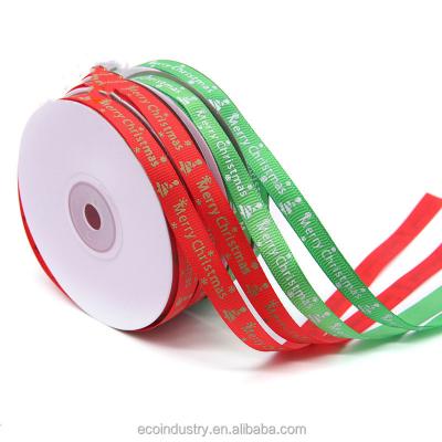 China Environmental Friendly Christmas Logo Webbing Satin Ribbons For Package Merry Christmas Gift Printed Grosgrain Ribbon for sale