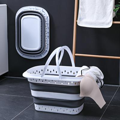 China 32 Liter Minimalist Plastic Foldable Laundry Hamper Home Use PP+TPE Soft Folding Storage Hamper With Handle for sale