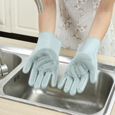 China Universal Magic Dishwashing Silicone Cleaning Gloves With Washing Scrubber Silicone Rubber Household Cleaning Gloves for sale