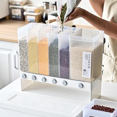 China Freshness Preservation 6 Grid Storage Dry Food Dispenser, Wall Mounted Rice Storage Bin, Cereal Dispenser for sale