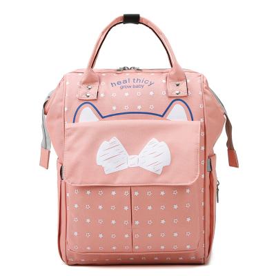 China Custom Large Capacity Mom Backpack Water Resistant Cute Cartoon Baby Diaper Logo Diaper Maternity Bag for sale